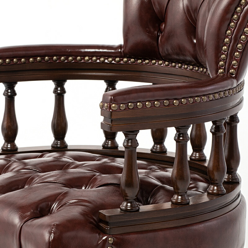 チェア イス アンティーク調 キャプテンチェア アームチェア 一人用 英国 椅子 木製 マルーンブラウン 赤茶 合皮 ヴィンセント 9001-5P56B_画像8