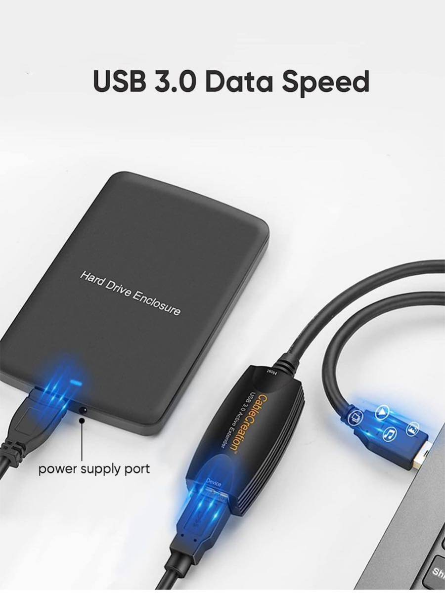 【開封のみ】CableCreation★ USB 3.0延長ケーブル,ロング5M NXPチップセット内蔵　エクステンダーUSB A (オス) to USB A(メス) ブラック_画像5