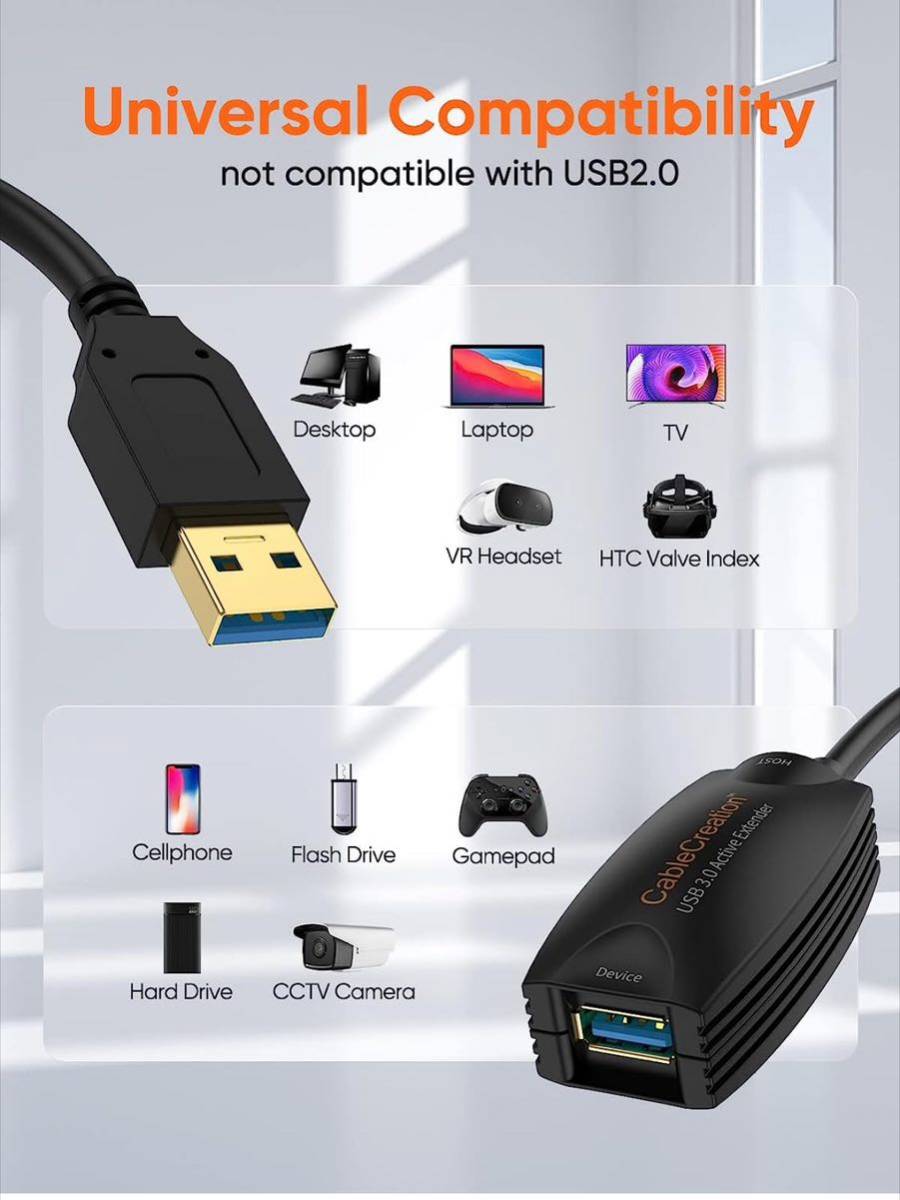 【開封のみ】CableCreation★ USB 3.0延長ケーブル,ロング5M NXPチップセット内蔵　エクステンダーUSB A (オス) to USB A(メス) ブラック_画像3