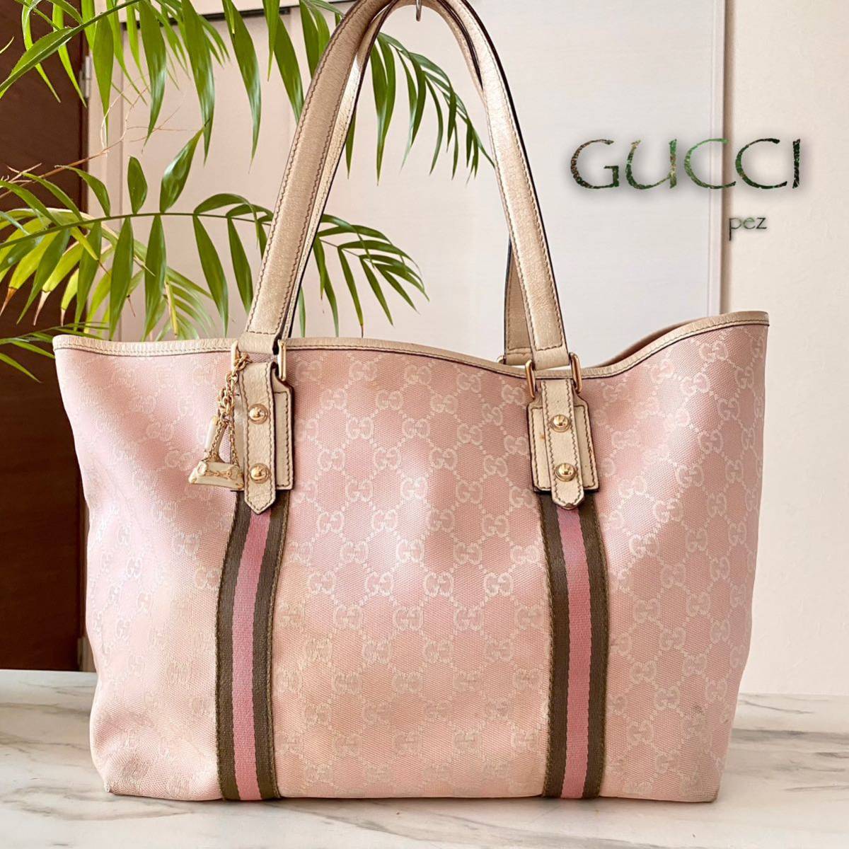 正規品 GUCCI グッチ シェリーライン レザーハンドバッグ＊レディース ピンク トート ショルダー GG ビジネス 通勤 A4 正規品 本物