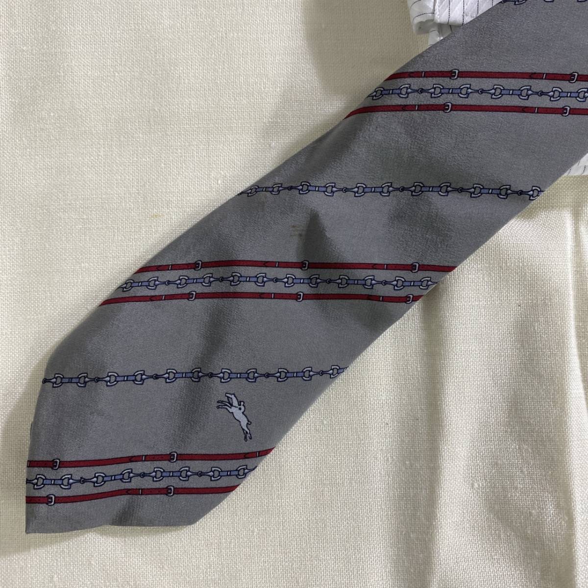 N36 美品◎ LONGCHAMP PARIS イタリア製 ネクタイ シルク100% 絹 グレー系 _画像2