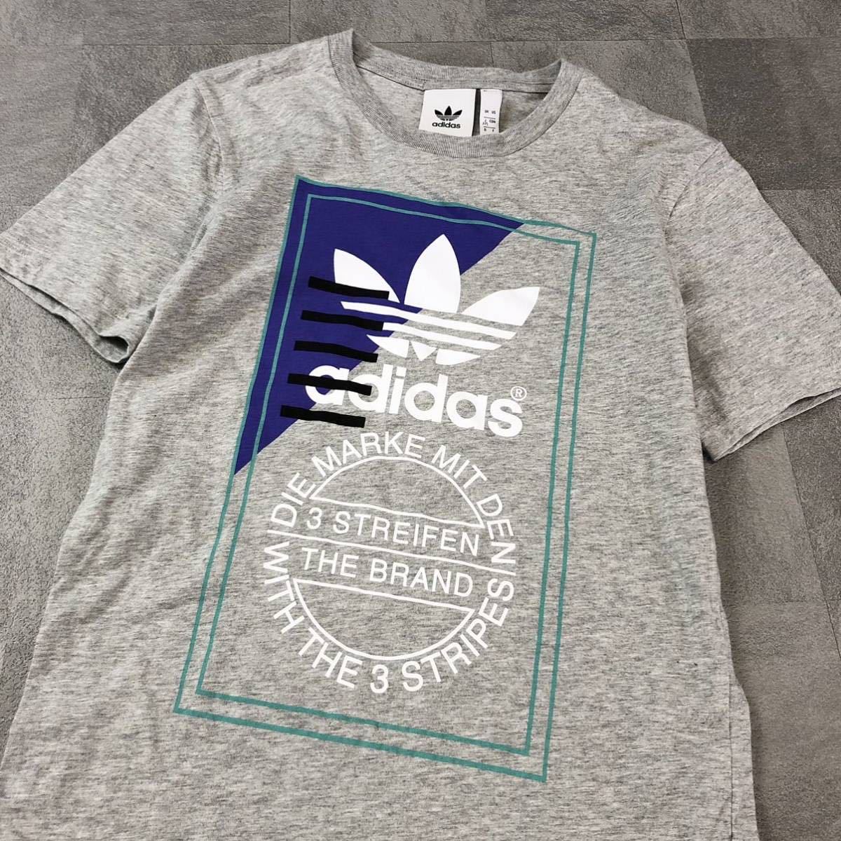 良品　adidas アディダス　トレフォイル　プリントTシャツ　半袖Tシャツ カジュアル　グレー　サイズS_画像2