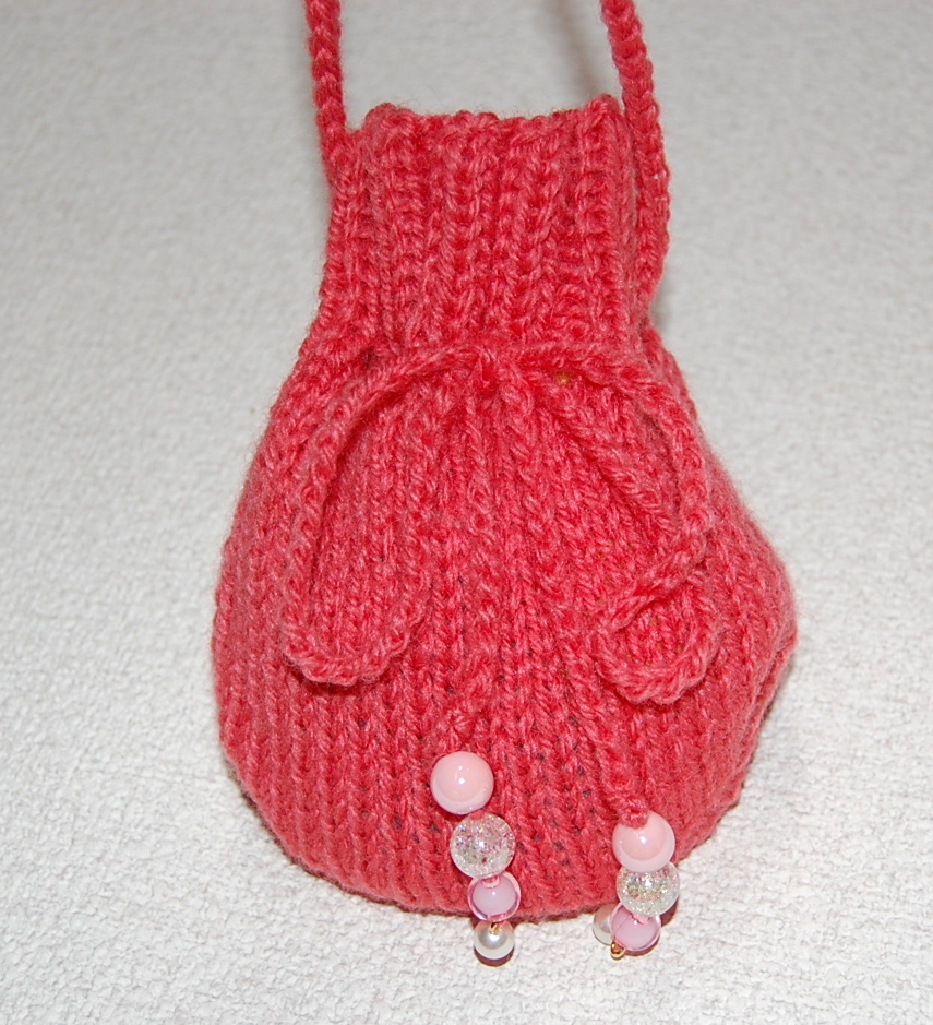  stick needle hand-knitted pochette pink orange 43 number 