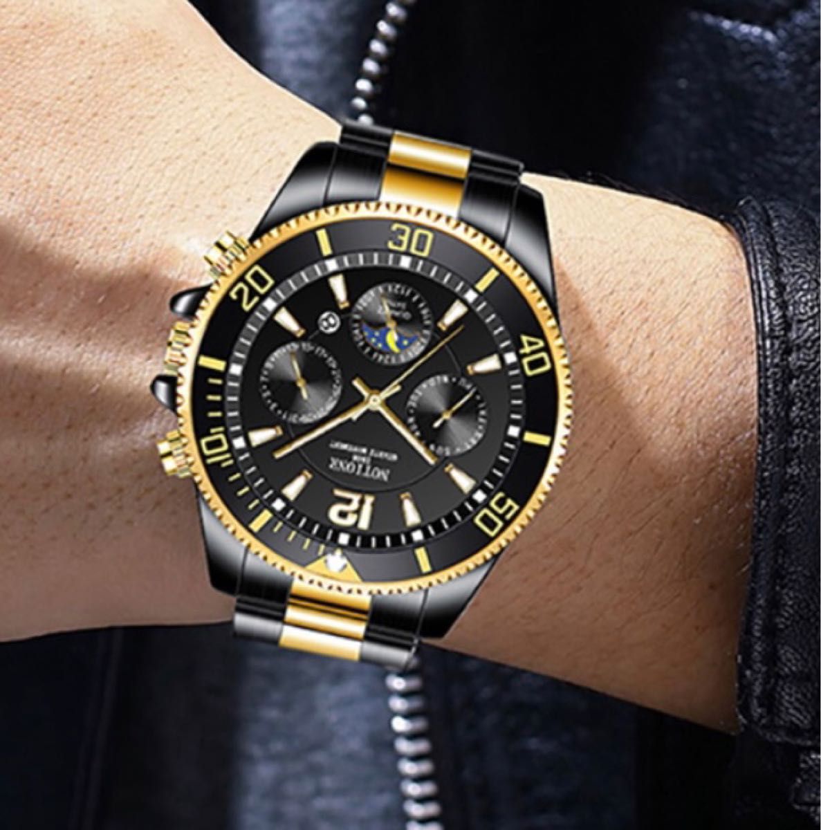 新品 NOTIONR ラグジュアリーウォッチ メンズ腕時計 ブラックシルバー