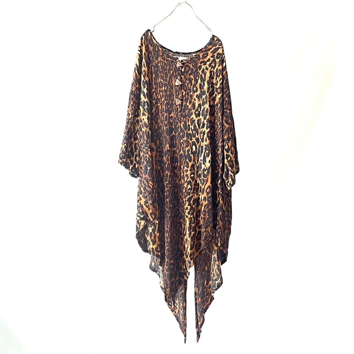 vintage レオパード　ヒョウ柄　レーヨン　ビッグサイズ　トップスGAZAPATI leopard rayon big tops ヴィンテージ　古着_画像1