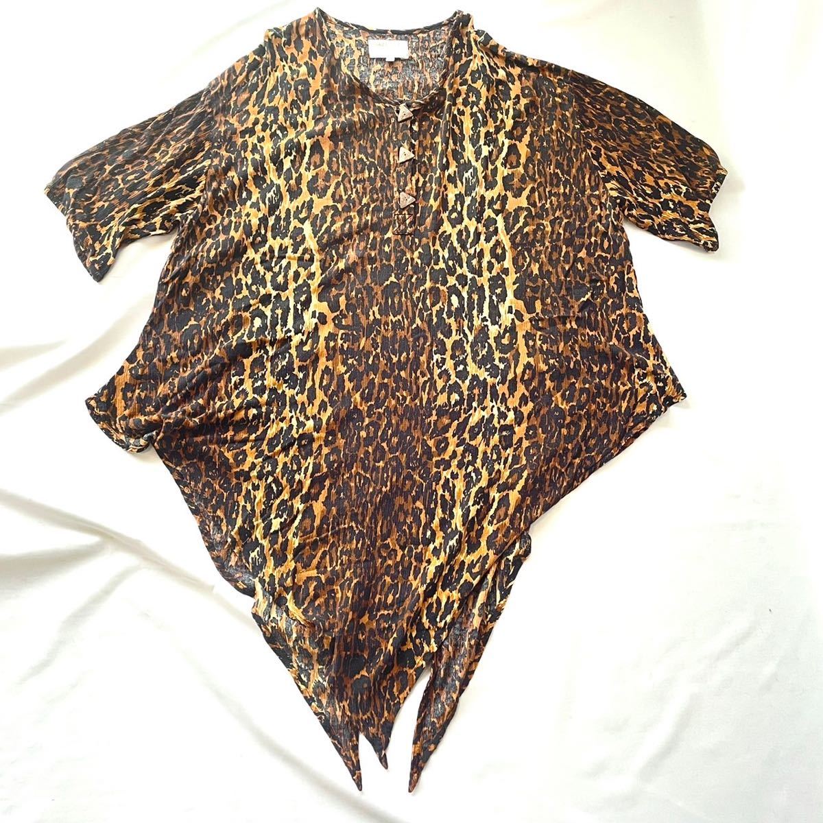 vintage レオパード　ヒョウ柄　レーヨン　ビッグサイズ　トップスGAZAPATI leopard rayon big tops ヴィンテージ　古着_画像6