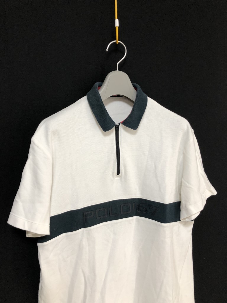 90s ヴィンテージ◆POLO SPORT RALPH LAUREN ラルフローレン【ビッグロゴ】半袖ポロシャツ M　ハーフジップ_画像2