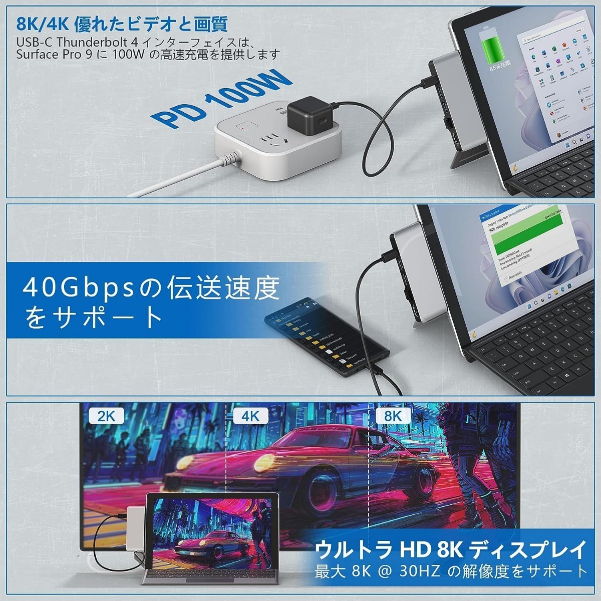 【ほぼ新品】USB ハブ 4K HDMI, USB-C Thunerbolt 4 (ビデオ+データ+100W PD充電), 2xUSB3.0, SD+TFカードリーダー, 100M LAN　no.921_画像5
