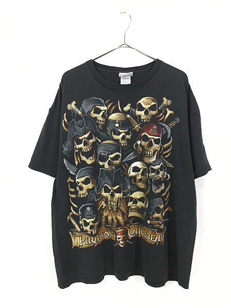 古着 USA製 Disney Pirates of the Caribbean パイレーツ スカル Tシャツ XXL 古着_画像1