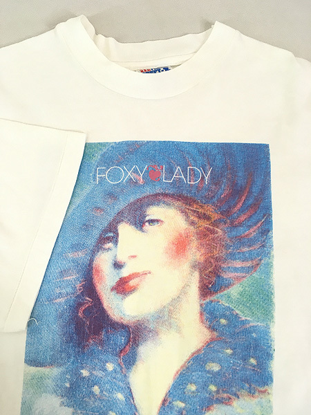 古着 90s USA製 FOXY LADY 女性 肖像画 水彩 アート Tシャツ L 古着_画像4