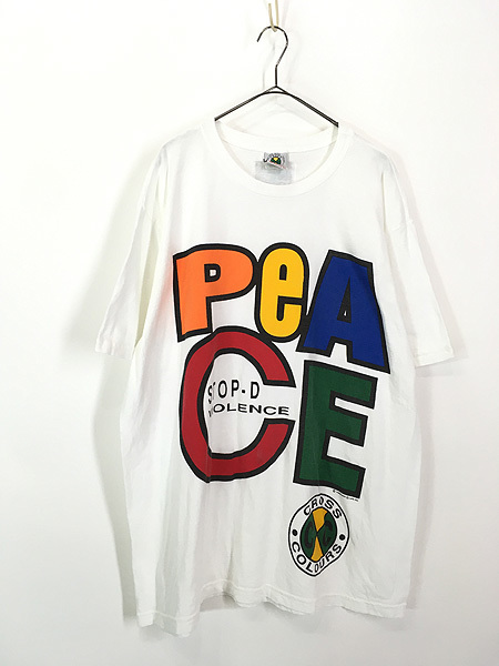 古着 90s USA製 CROSS COLOURS 「PEACE」 カルチャー Tシャツ XXL 古着