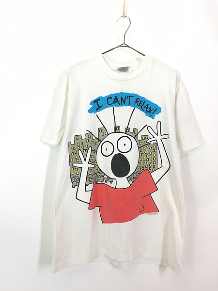 古着 90s Scared Guy 「I CAN'T RELAX」 フェイス ポップ アート Tシャツ XL 古着