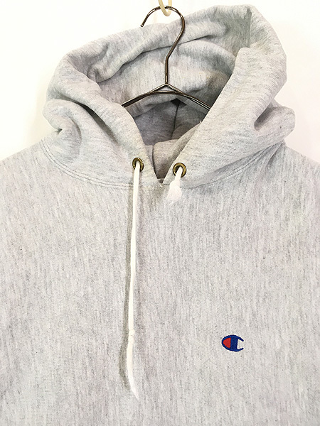 古着 90s USA製 Champion Reverse Weave ワンポイント リバース スウェット パーカー グレー L 古着_画像2