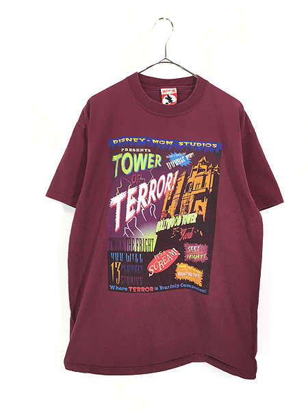 古着 90s USA製 Disney 「TOWER OF TERROR」 アトラクション Tシャツ L 古着