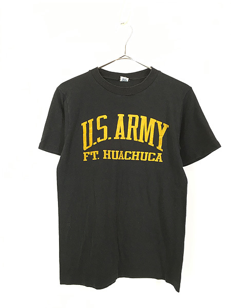 古着 80s USA製 「US ARMY」 ミリタリー フロッキー プリント Tシャツ M 古着