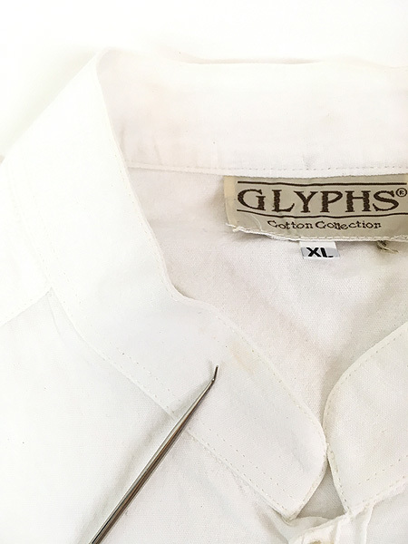 古着 90s GLYPHS ソリッド プリーツ ライン 半袖 ボックス スタンドカラー シャツ XL 古着_画像7
