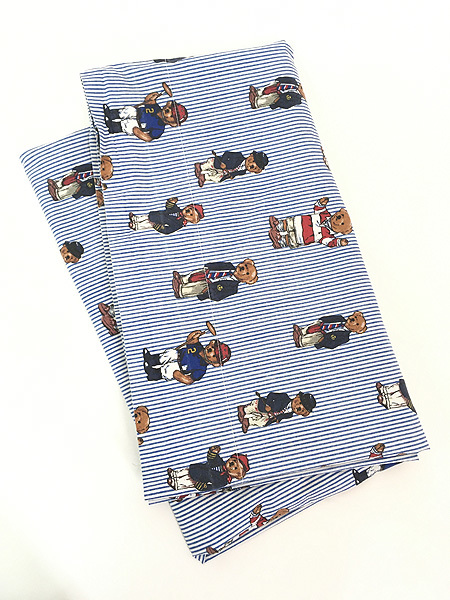  miscellaneous goods old clothes USA made Ralph Lauren Polo Bear Hickory stripe bed sheet fabric FULL old clothes 