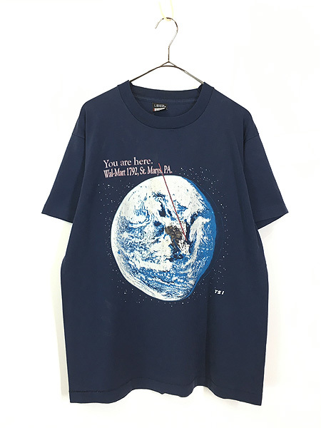 古着 80s USA製 「You are here」 ウォルマート スーパー 宇宙 地球 Tシャツ L 古着