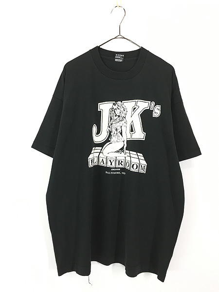 古着 80s USA製 JK's PLAYROOM 美女 モノクロ グラフィック Tシャツ XXL 古着_画像1