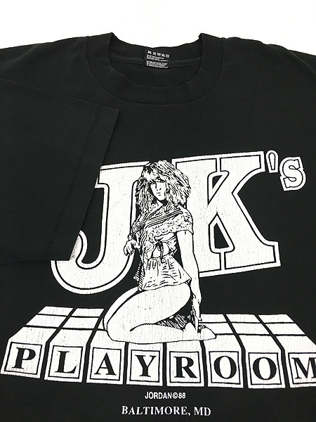 古着 80s USA製 JK's PLAYROOM 美女 モノクロ グラフィック Tシャツ XXL 古着_画像4