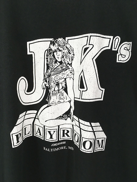 古着 80s USA製 JK's PLAYROOM 美女 モノクロ グラフィック Tシャツ XXL 古着_画像2