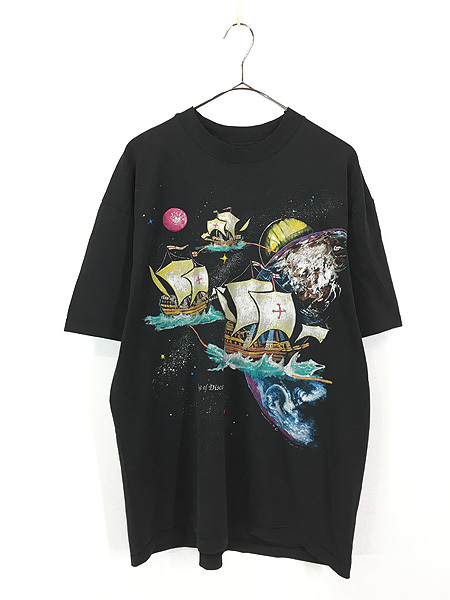 古着 90s USA製 宇宙 惑星 衛星 船 両面 グラフィック アート Tシャツ XL 古着