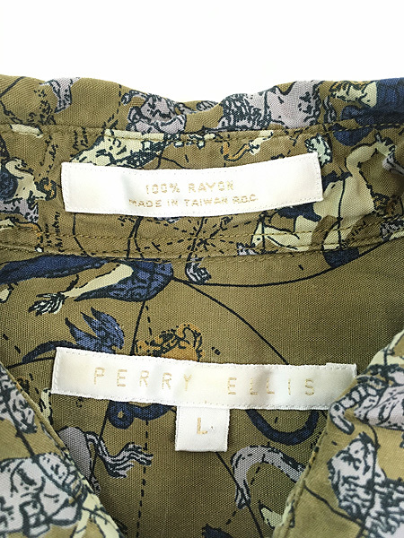 古着 90s USA製 PERRY ELLIS 天体 星座 アート 半袖 レーヨン シャツ L 古着_画像5