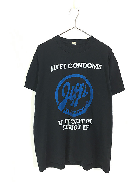古着 80s USA製 Jiffi condoms ゴム コンドーム 企業 プロモ エロ Tシャツ XL 古着