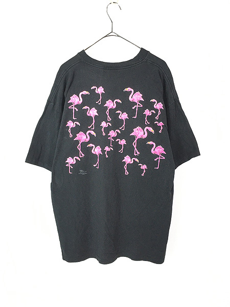 古着 00s USA製 ピンク フラミンゴ アニマル 両面 プリント Tシャツ XL 古着_画像3
