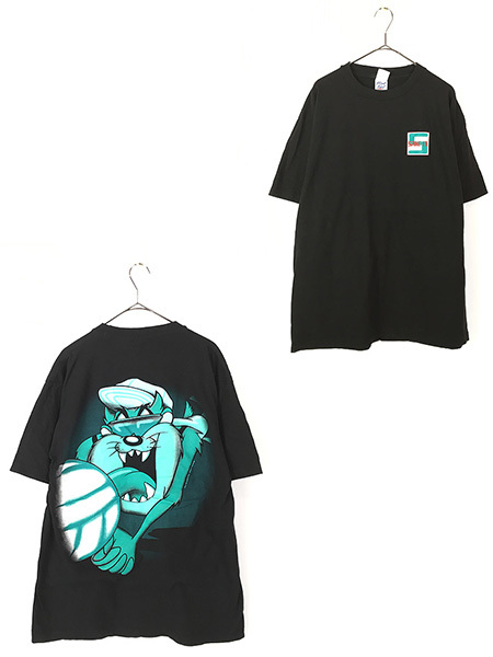 古着 90s LOONEY TUNES タズ 「SPIKE IT」 ビーチ バレー キャラクター Tシャツ XL 美品!! 古着