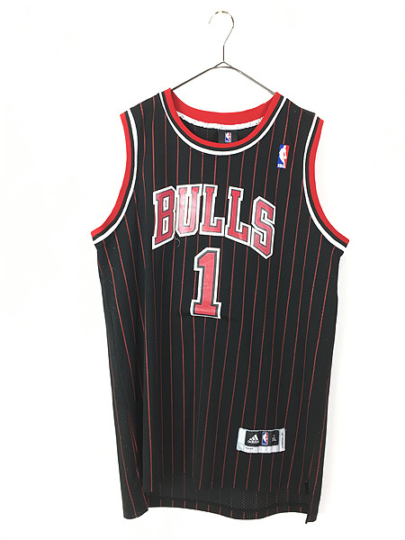  old clothes adidas made NBA Chicago BULLSbruzNo1 [Derrick Rose] stripe mesh tank top XL old clothes 