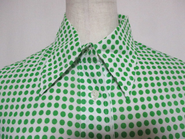 レトロ ヴィンテージ ヨーロッパ●BOLHAN 緑 ボーダー柄半袖シャツ48+ドット柄長袖シャツ44_画像7