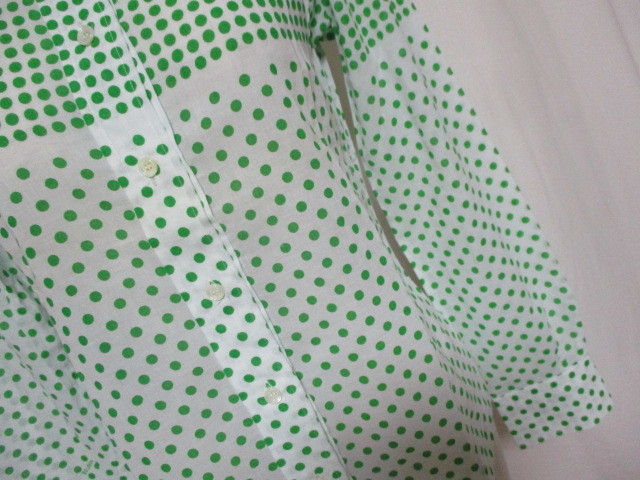 レトロ ヴィンテージ ヨーロッパ●BOLHAN 緑 ボーダー柄半袖シャツ48+ドット柄長袖シャツ44_画像8