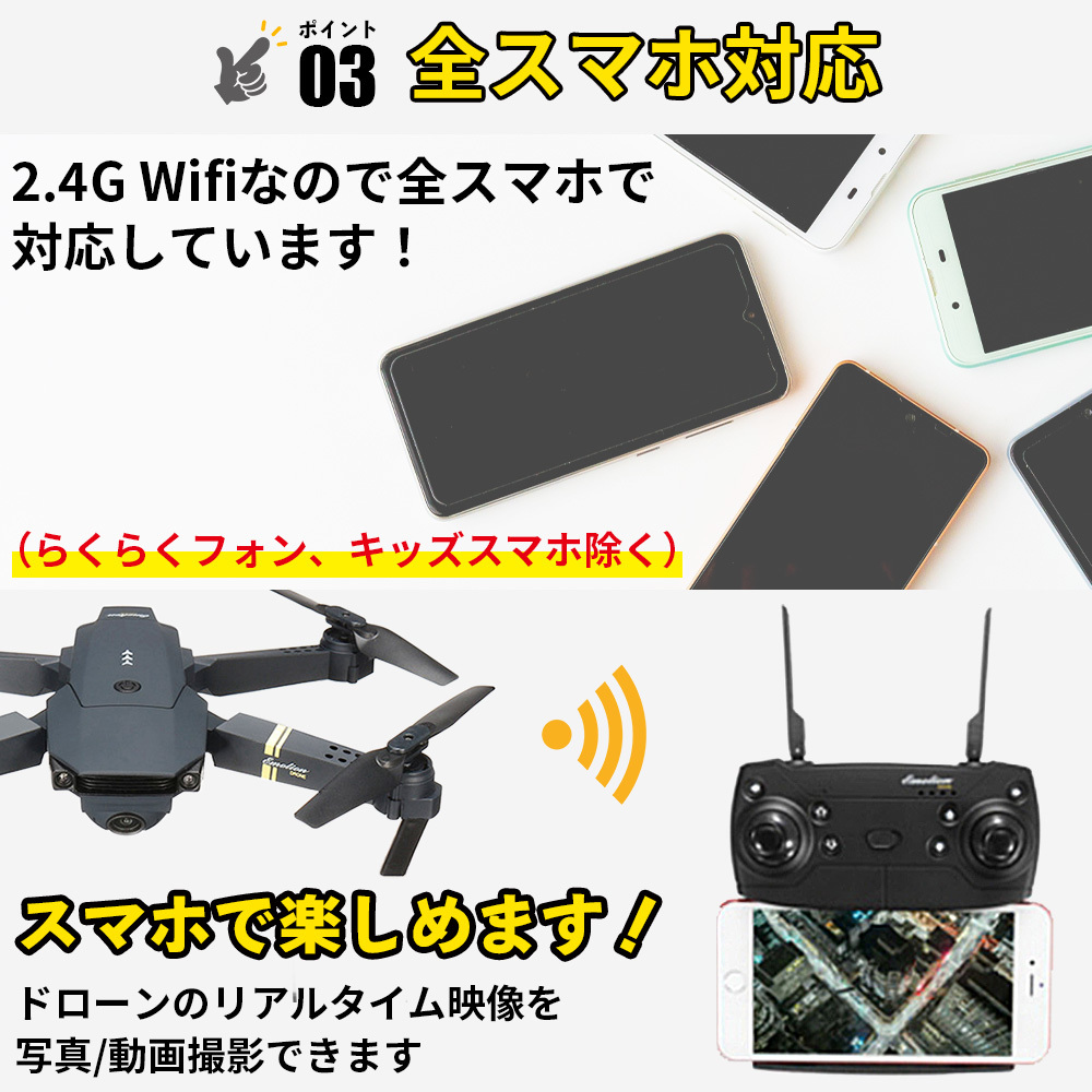 E58【VR付】初心者用 ドローン カメラ搭載 100g未満 免許不要 収納バック 飛行機 空撮 動画 高画質 折畳み コンパクト 人気 小型 E58‐VR_画像7