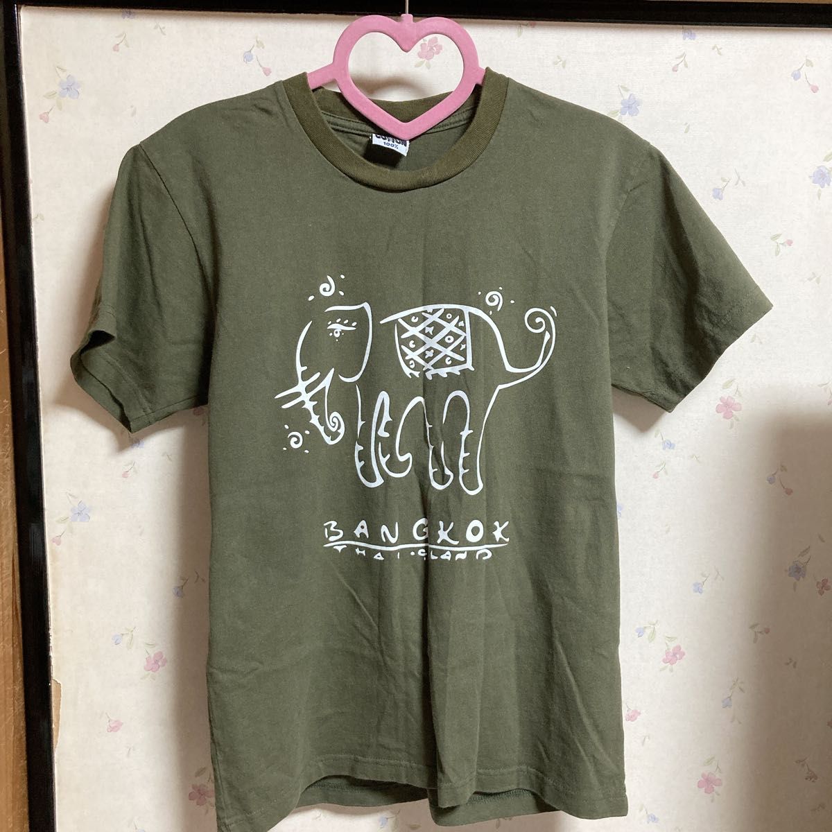 タイ Bangkok お土産 Tシャツ レディース カーキ コットン100 象 半袖Tシャツ ゾウ タイ土産