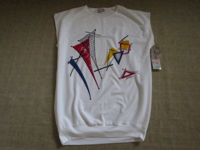 USA製 ビンテージ ８０S アート ART ノースリーブ Tシャツ L 古着 ５０S アトミック ロカビリー VINTAGE NEW 新品 DEADSTOCK MIRELLA 年代_画像2