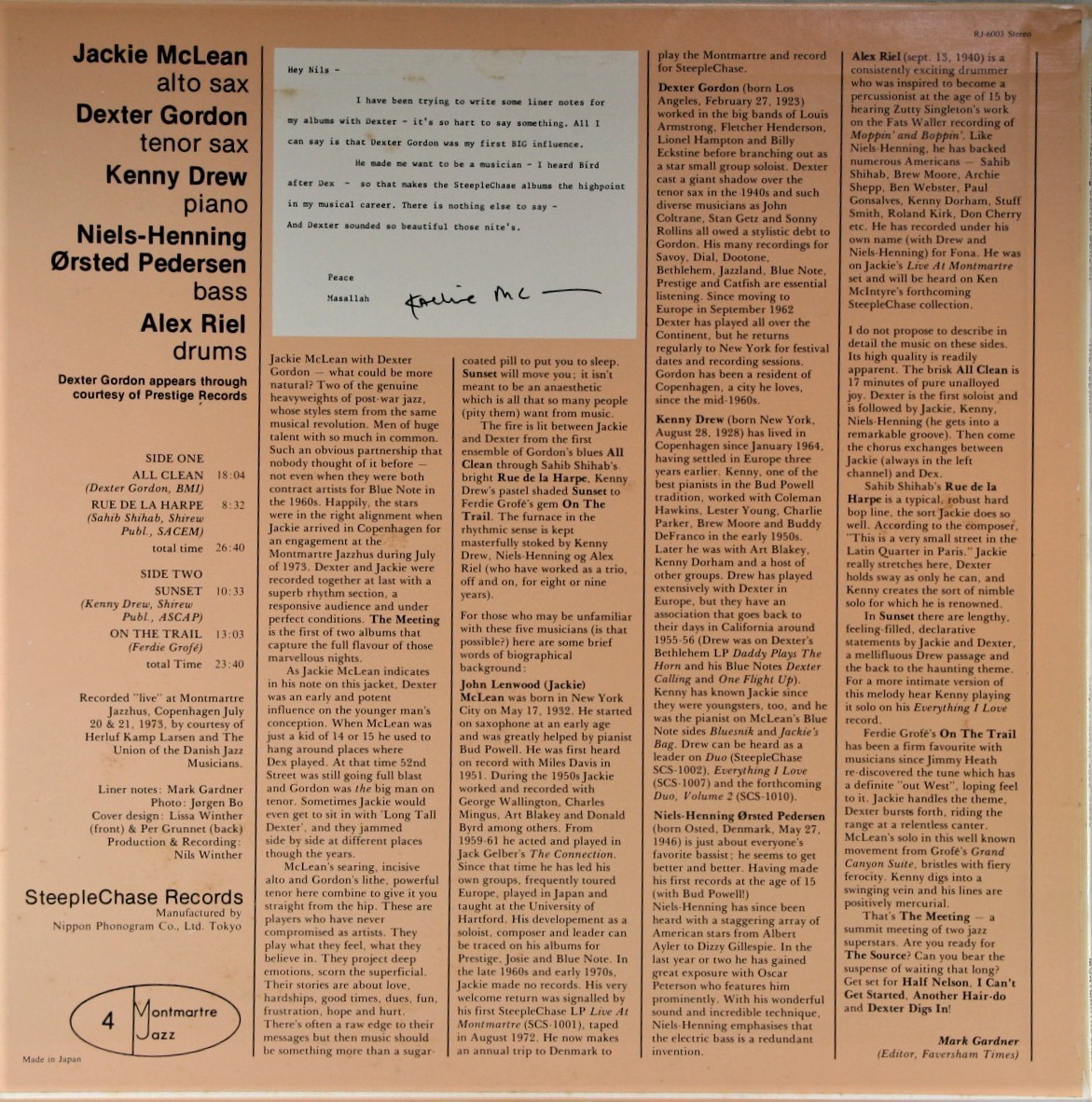 中古LP「THE MEETING Vol.1/ ミーティング」Jackie McLean FEATURING Dexter Gordon/ ジャッキー・マクリーンとデクスター・ゴードン_画像2