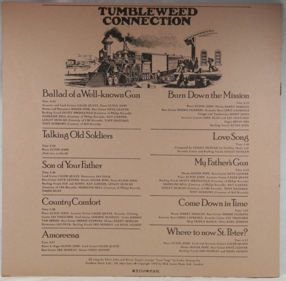 中古LP「TUMBLEWEED CONNECTION / タンブルウィード・コネクション」ELTON JOHN / エルトン・ジョン_画像4