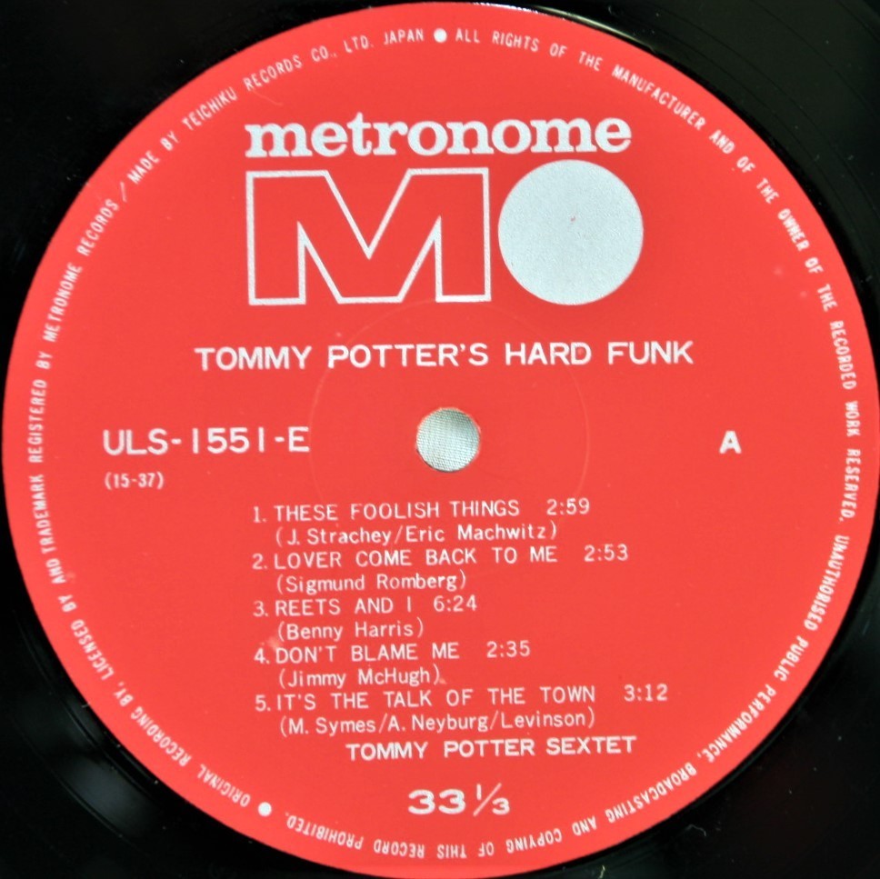 中古LP「Tommy Potter's Hard Funk/トミー・ポッターズ・ハード・ファンク・ヒューチュアリング・フレディ・レッド」TOMMY POTTER SEXTET_画像3