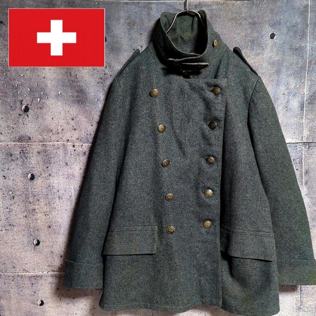希少 レア 10s スイス軍 ヴィンテージ Pコート ミリタリー コート ジャケット 薄手 春物 アウター