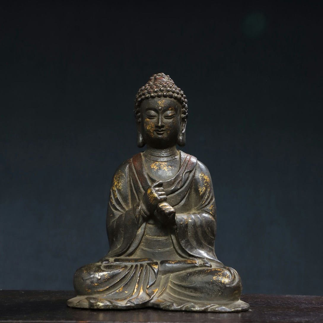 □青澤古美術□G917清時代 仏教古美術 チベット密教 銅塗金 釈迦牟尼 