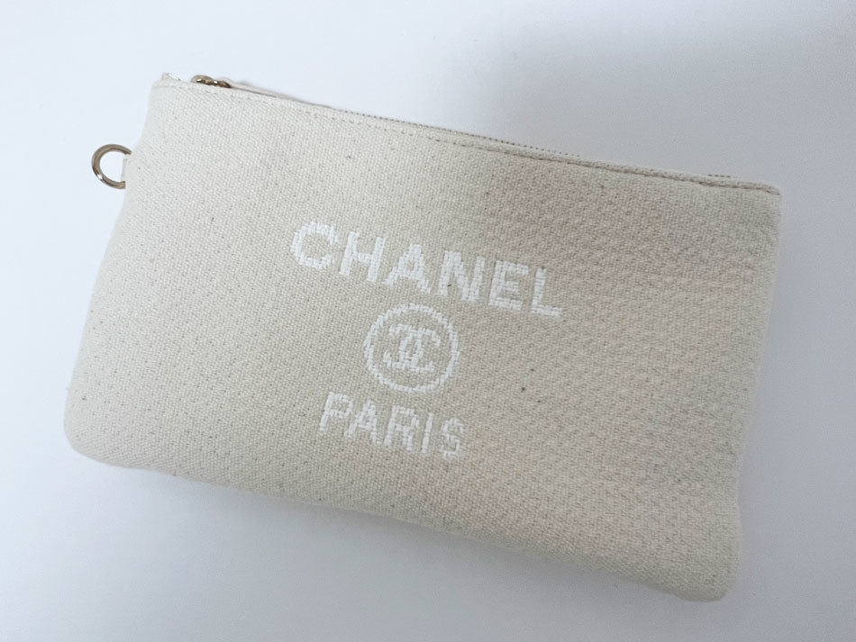 CHANEL シャネル ドーヴィル トートバッグ チェーンショルダーバッグ 2WAY キャンバス ホワイト ゴールド金具 ポーチ ランダムプレート_画像10