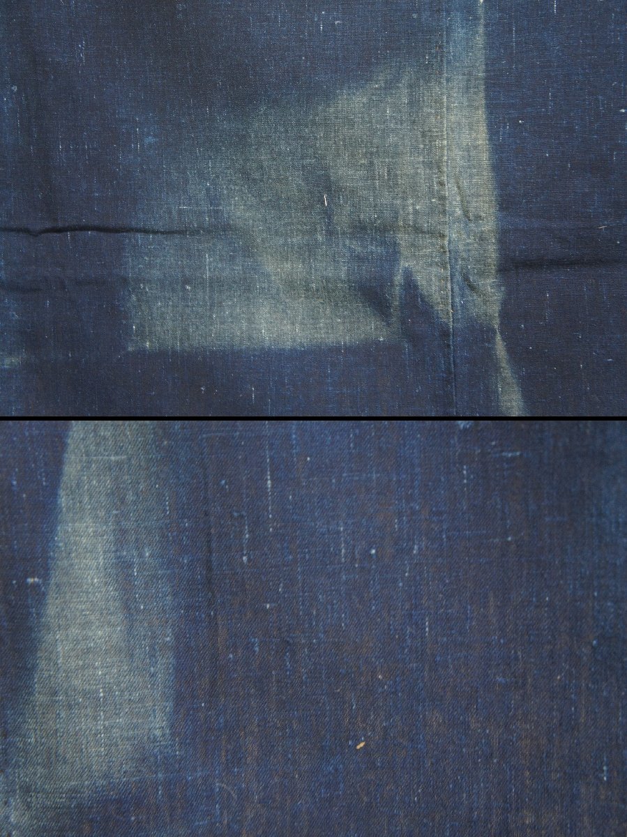 アンティーク木綿濃藍色地型染丸に三ッ柏紋乳付き暖簾タペストリー[T14089]_画像6