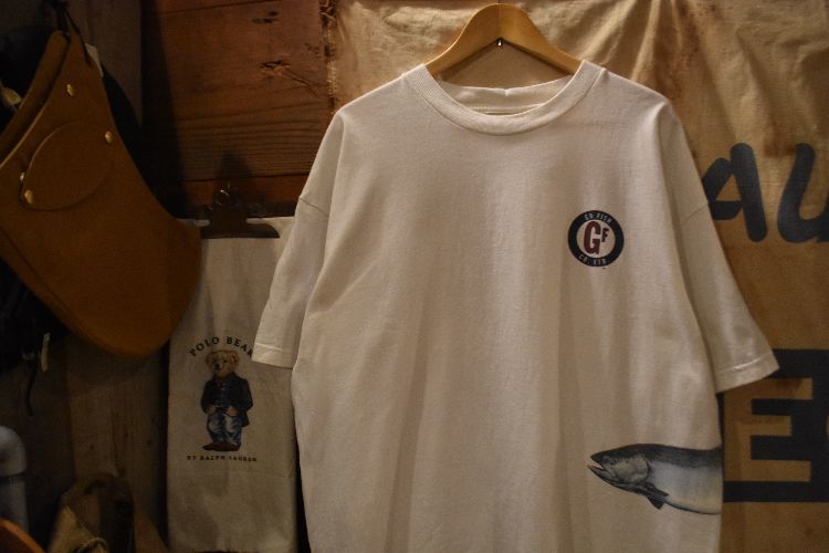 グッドプリントビッグサイズ90SビンテージGO FISH CO.LTDプリントTシャツ白ホワイトXXLマスShut Up And Fish魚フィッシュアメカジn23723