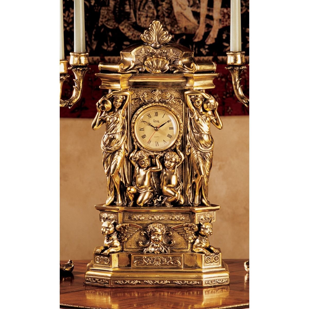 ギリシャ彫刻様式のマントルクロック 黄金の時計フェイクゴールド置時計インテリア置物彫刻装飾品家具オブジェ調度品雑貨泉ソース_画像1