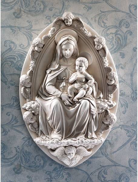 フィレンツェ 聖母子像 壁掛け彫刻壁飾りホームデコレリーフ天使たちの壁掛けオブジェ像聖母子聖書キリスト教聖母マリアイエス・キリスト