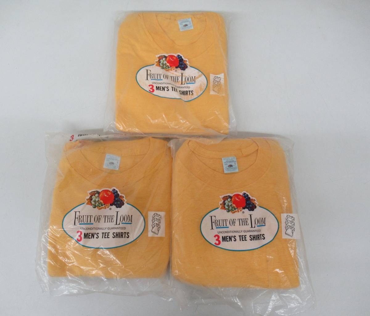 古着卸 1980'S デッドストック＊FRUIT OF THE LOOM フルーツオブザルーム＊Tシャツ MADE IN USA 3枚入り 3セット YELLOW イエロー S