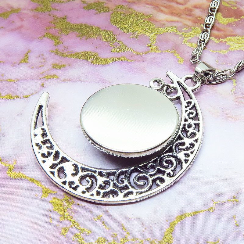  antique Silver Wolf moon necklace three day month . month ...... Silhouette. .... necklace adjuster attaching 