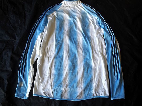 2004年 サッカー アルゼンチン代表 ユニフォーム 長袖ゲームシャツ メンズ メッシュ切替 4XO 白水色 アディダス adidas CLIMA COOL 古着_画像2