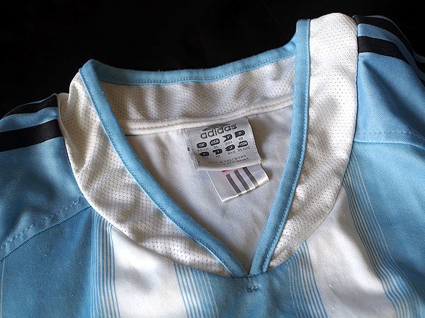 2004年 サッカー アルゼンチン代表 ユニフォーム 長袖ゲームシャツ メンズ メッシュ切替 4XO 白水色 アディダス adidas CLIMA COOL 古着_画像4